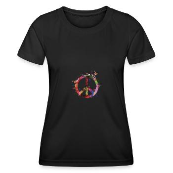 Weltfrieden, Frieden, Friedenssymbol, Friedenszeichen - Frauen Funktions-T-Shirt - Schwarz - Vorne - AI Model Female 172 light (172cm)