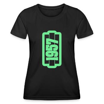 Né en 1957 - T-shirt sport Femme - noir - Devant - AI Model Female 172 light (172cm)