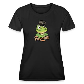 Grenouille de dessin animé avec une coupe de cheveux Rockabilly - T-shirt sport Femme - noir - Devant - AI Model Female 172 light (172cm)