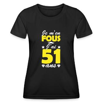 j ai 51 ans / humour anniversaire 51 ans - T-shirt sport Femme - noir - Devant - AI Model Female 172 light (172cm)
