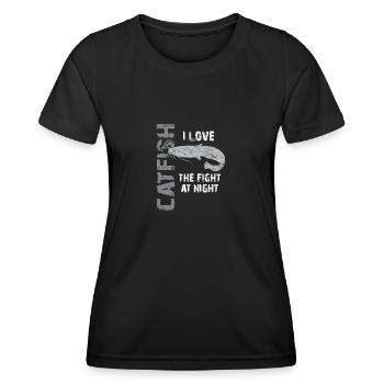 Pêche au poisson-chat Pêche sportive Poisson fort - T-shirt sport Femme - noir - Devant - AI Model Female 172 light (172cm)