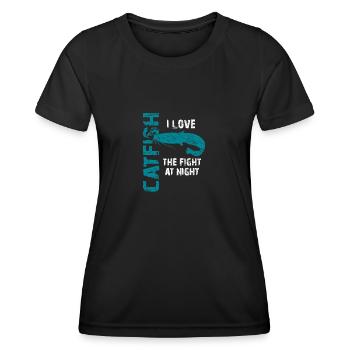 Pêche au poisson-chat Pêche sportive Poisson fort - T-shirt sport Femme - noir - Devant - AI Model Female 172 light (172cm)