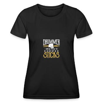 Batteur Je sais utiliser mes bâtons Schlagzeuger - T-shirt sport Femme - noir - Devant - AI Model Female 172 light (172cm)