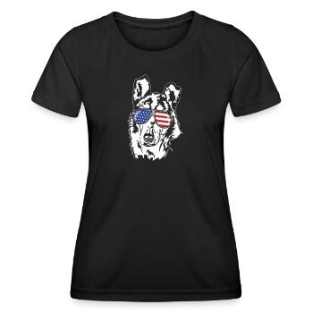 Shorthair Collie America Flag Dogs Wilsigns - Women's Functional T-Shirt - black - Front - AI Model Female 172 light (172cm)