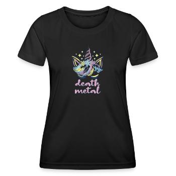Lustig Death Metal Einhorn Metalhead - Frauen Funktions-T-Shirt - Schwarz - Vorne - AI Model Female 172 light (172cm)