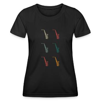 Retro Saxophon - Frauen Funktions-T-Shirt - Schwarz - Vorne - AI Model Female 172 light (172cm)