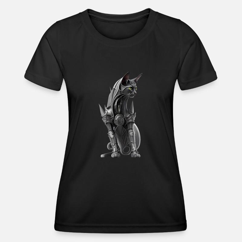 Cat in biomechanical armor - Women's Functional T-Shirt - black