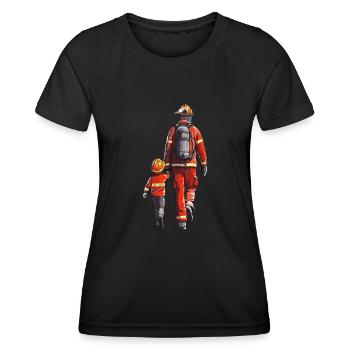 Papa Feuerwehrmann Lebensretter - Frauen Funktions-T-Shirt - Schwarz - Vorne - AI Model Female 172 light (172cm)
