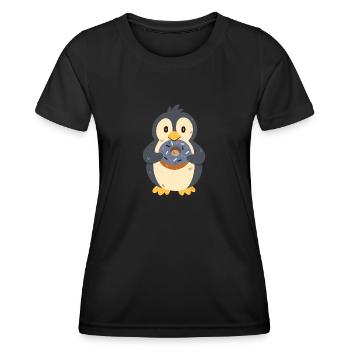 Pinguin mit Donut - Frauen Funktions-T-Shirt - Schwarz - Vorne - AI Model Female 172 light (172cm)