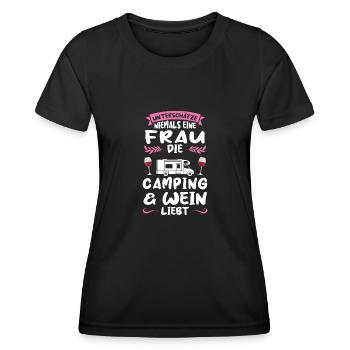 Campen Wein Campingplatz Geschenk - Frauen Funktions-T-Shirt - Schwarz - Vorne - AI Model Female 172 light (172cm)