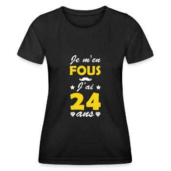 je m'en fous j'ai 24 ans / anniversaire 24 ans - T-shirt sport Femme - noir - Devant - AI Model Female 172 light (172cm)