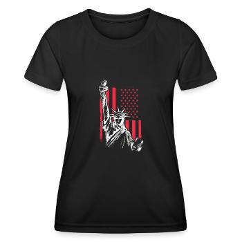 State of Liberty mit USA Flagge - Frauen Funktions-T-Shirt - Schwarz - Vorne - AI Model Female 172 light (172cm)