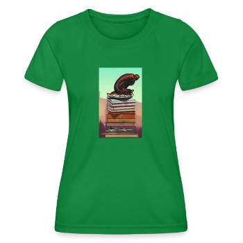 Comic Cartoon Creepy Bookworm Book Stack - Women's Functional T-Shirt - kelly green - Front - AI Model Female 172 dark (172cm)