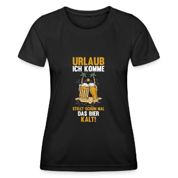 Urlaub ich komme stellt schon mal das Bier kalt - Frauen Funktions-T-Shirt - Schwarz - Vorne - AI Model Female 172 light (172cm)
