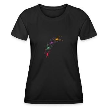 Große bunte Spinnen krabbeln diagonal - Frauen Funktions-T-Shirt - Schwarz - Vorne - AI Model Female 172 light (172cm)