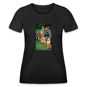 Tiger | Animal | Predator | Roar | King | Asia - Women's Functional T-Shirt - black - Front - AI Model Female 172 light (172cm)