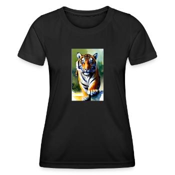 Tiger | Animal | Predator | Roar | King | Asia - Women's Functional T-Shirt - black - Front - AI Model Female 172 light (172cm)