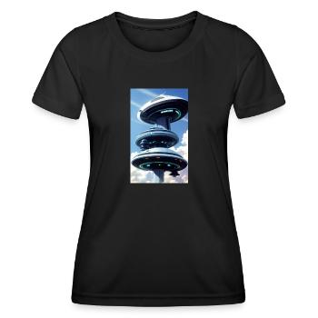 Alien | UFO | Raumschiff | UAP | außerirdische - Frauen Funktions-T-Shirt - Schwarz - Vorne - AI Model Female 172 light (172cm)