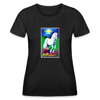 Pferd | reiten | Tier | Reittier | Bunt - Frauen Funktions-T-Shirt - Schwarz - Vorne - AI Model Female 172 light (172cm)