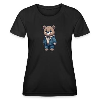 Cute teddy bear with denim jacket - Women's Functional T-Shirt - black - Front - AI Model Female 172 light (172cm)