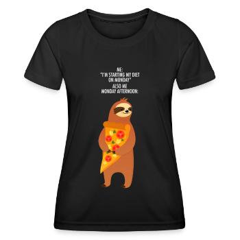 Je commence mon régime le lundi Sloth Pizza Meme - T-shirt sport Femme - noir - Devant - AI Model Female 172 light (172cm)
