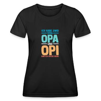 J’ai deux titres : Papi et Maman - T-shirt sport Femme - noir - Devant - AI Model Female 172 light (172cm)