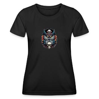 Decorative Owl with Skull and Rose Petals - Women's Functional T-Shirt - black - Front - AI Model Female 172 light (172cm)