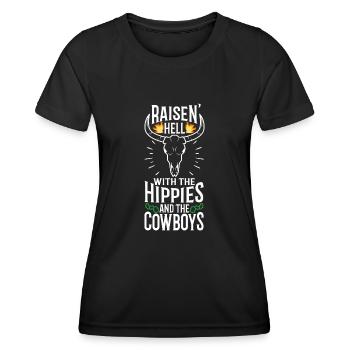 Raisin' Hell With The Hippies And The Cowboys - Frauen Funktions-T-Shirt - Schwarz - Vorne - AI Model Female 172 light (172cm)
