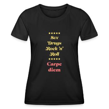 Sex Drugs Rock 'n' Roll – Music + Freedom + Happiness - Women's Functional T-Shirt - black - Front - AI Model Female 172 light (172cm)