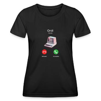 appel de l'ordi - T-shirt sport Femme - noir - Devant - AI Model Female 172 light (172cm)