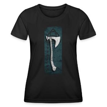 Norse Valor: Axe with Celtic Knot - Women's Functional T-Shirt - black - Front - AI Model Female 172 light (172cm)