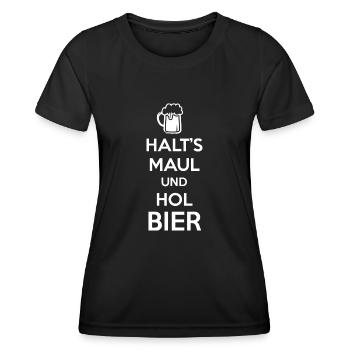 halt's maul und hol bier - Frauen Funktions-T-Shirt - Schwarz - Vorne - AI Model Female 172 light (172cm)