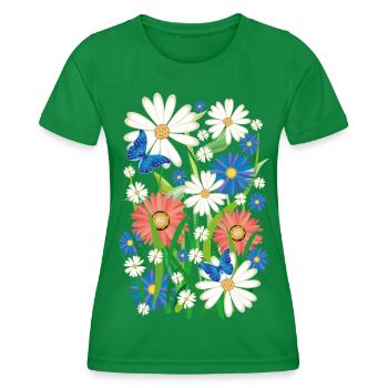 24 Flowers Butterflies Summer Meadow - Women's Functional T-Shirt - kelly green - Front - AI Model Female 172 dark (172cm)