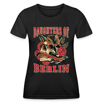 Berlin Power-Frau daughters of Berlin Retro Blumen - Frauen Funktions-T-Shirt - Schwarz - Vorne - AI Model Female 172 light (172cm)