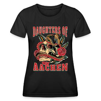Aachen Power-Frau daughters of Aachen Retro Blumen - Frauen Funktions-T-Shirt - Schwarz - Vorne - AI Model Female 172 light (172cm)