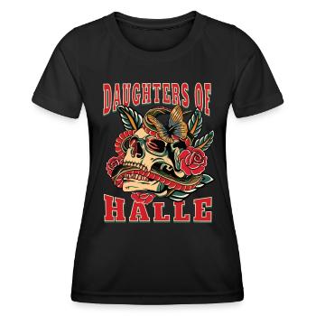 Halle Power-Frau daughters of Halle Retro - Frauen Funktions-T-Shirt - Schwarz - Vorne - AI Model Female 172 light (172cm)