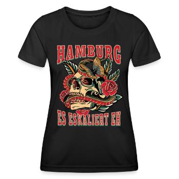 Hamburg Frau Geschenk es eskaliert eh Hamburg Fan - Frauen Funktions-T-Shirt - Schwarz - Vorne - AI Model Female 172 light (172cm)