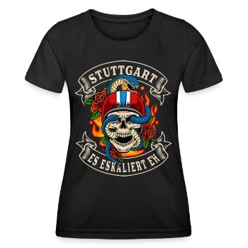 Stuttgart biker gift it escalates anyway Stuttgart - Women's Functional T-Shirt - black - Front - AI Model Female 172 light (172cm)