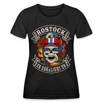 Rostock Biker Geschenk es eskaliert eh Rostock - Frauen Funktions-T-Shirt - Schwarz - Vorne - AI Model Female 172 light (172cm)