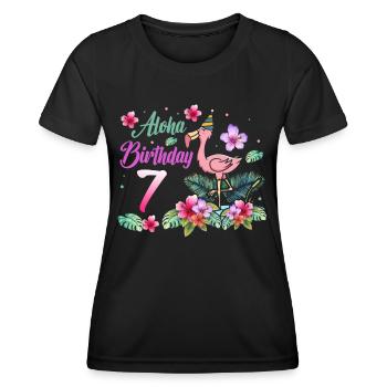 Aloha Geburtstag 7 Flamingo Vogel 7. Geburtstag - Frauen Funktions-T-Shirt - Schwarz - Vorne - AI Model Female 172 light (172cm)