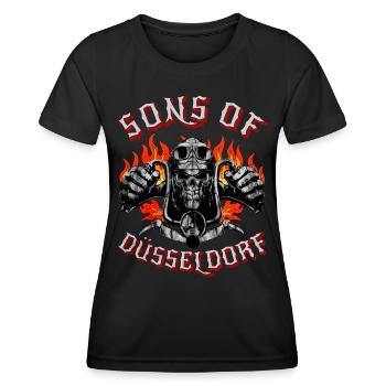 Sons of Düsseldorf Totenkopf biker - Women's Functional T-Shirt - black - Front - AI Model Female 172 light (172cm)