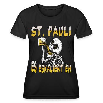 St. Pauli es eskaliert eh Fanartikel - Frauen Funktions-T-Shirt - Schwarz - Vorne - AI Model Female 172 light (172cm)