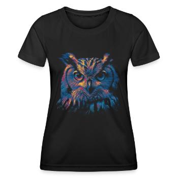 Farbige Eule - Frauen Funktions-T-Shirt - Schwarz - Vorne - AI Model Female 172 light (172cm)