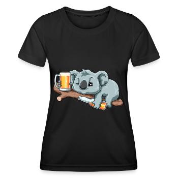Lustiger Koala trinkt Bier - Frauen Funktions-T-Shirt - Schwarz - Vorne - AI Model Female 172 light (172cm)