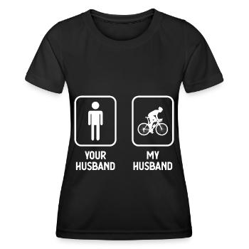 Dein Ehemann Mein Ehemann - Radfahren - - Frauen Funktions-T-Shirt - Schwarz - Vorne - AI Model Female 172 light (172cm)