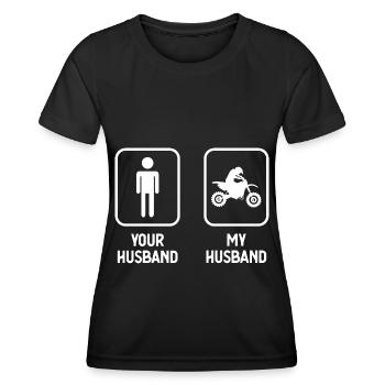 Votre mari Mon mari - Moto - - T-shirt sport Femme - noir - Devant - AI Model Female 172 light (172cm)