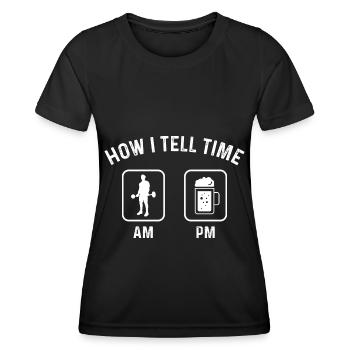 Comment je connais l’heure Am PM 1 - (2) - T-shirt sport Femme - noir - Devant - AI Model Female 172 light (172cm)