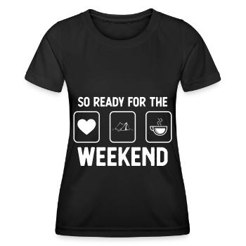 So bereit für das Wochenende - Kaffee - Campingzel - Frauen Funktions-T-Shirt - Schwarz - Vorne - AI Model Female 172 light (172cm)