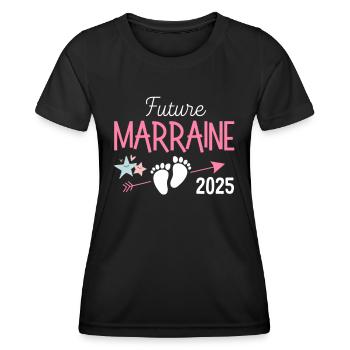 Future Marraine 2025 Cadeau baptême - T-shirt sport Femme - noir - Devant - AI Model Female 172 light (172cm)