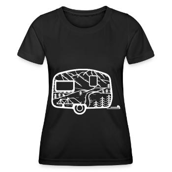 Berg - Camping Wohnwagen - (4) - Frauen Funktions-T-Shirt - Schwarz - Vorne - AI Model Female 172 light (172cm)